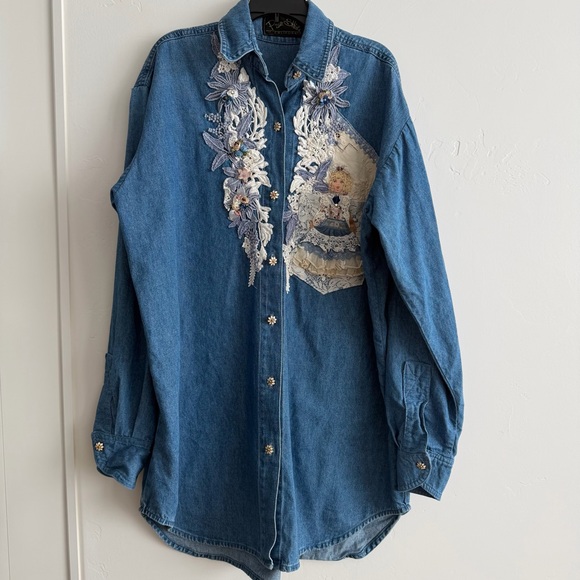 Phun Shirts of California Tops - Vintage 90s Phun Shirts of California Embellished Denim Artwear Shirt